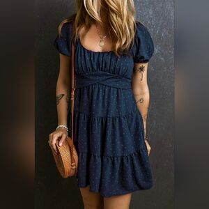 New With Tags Small (4-6) Blue Dotted Short Sleeve Dress